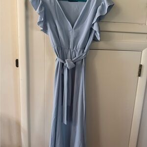 SHEIN Light Blue Midi Dress with Ruffle Sleeves